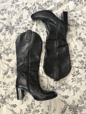 Vintage Franco Sarto Designer Black Leather Mid-Calf Women's Boots Size 6.5